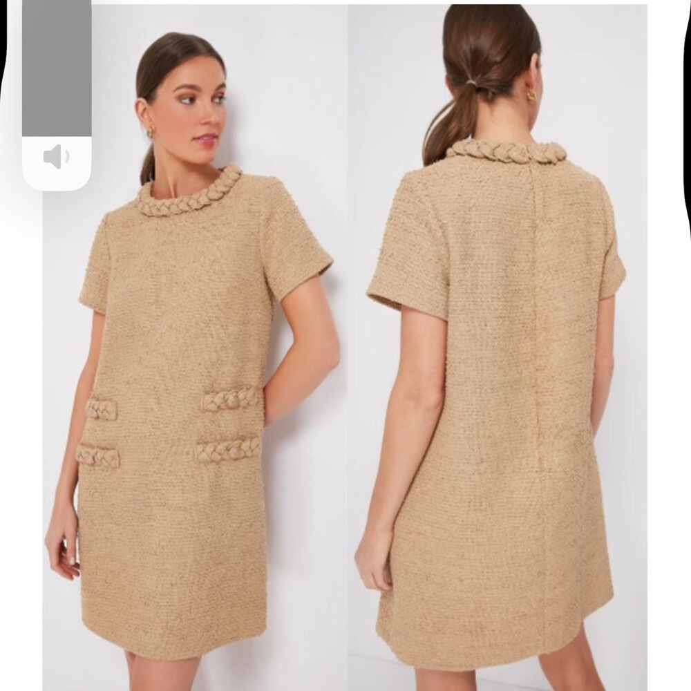 NWT Tuckernuck Short Sleeve Tweed Jackie Shift Dress Croissant Women Size XL
